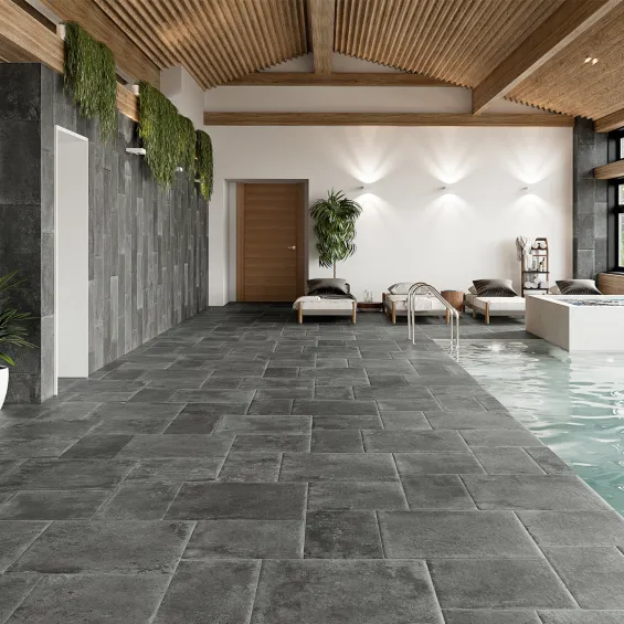 Carrelage sol effet pierre Opus Anthracite Multi-format