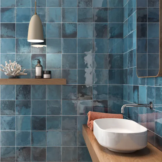 Carrelage mur effet Zellige Morocco bleu 31,6×60 cm