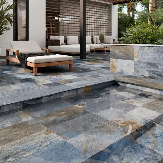 Carrelage sol extérieur effet Pierre de Bali Ubud bleu R11 3060cm